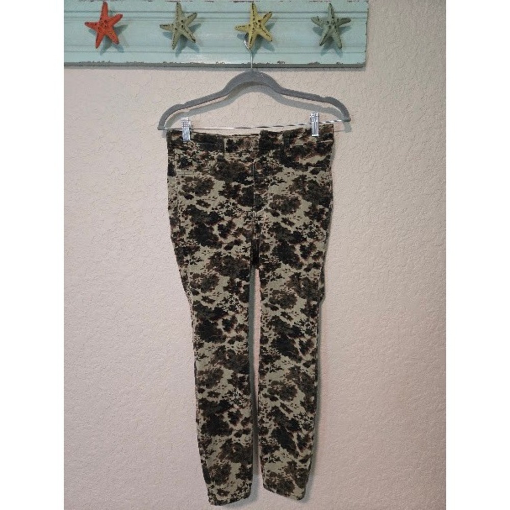 Anthropologie Pilcro Corduroy Skinny Pants Abstract Floral Camo Green Brown Sz 2